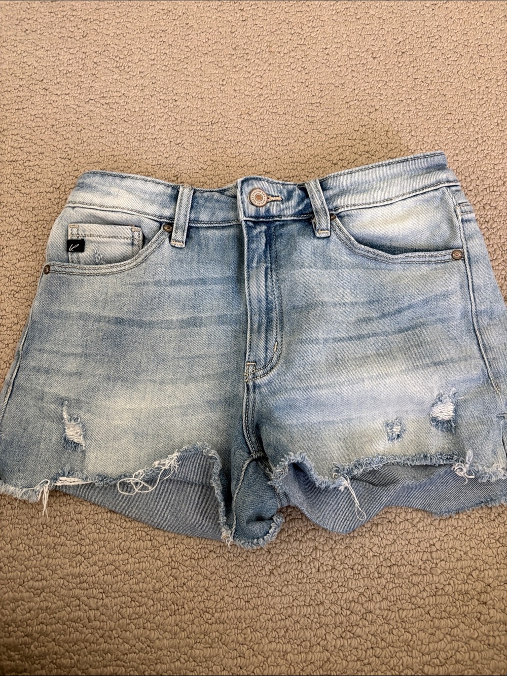 KanCan Light Blue Distressed High-Rise Denim Shorts